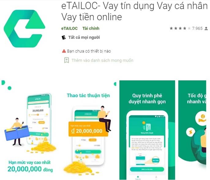 App eTAILOC vay tiền nhanh trên appvaytien.online
